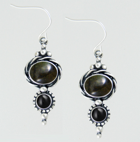 Sterling Silver Drop Dangle Earrings With Spectrolite And Black Onyx